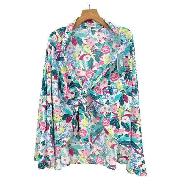 Coolibar Isla Convertible Wrap UPF 50+ in Tropical Floral Bird Print Size L NEW - Picture 1 of 12